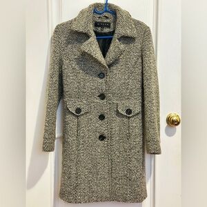 Giacca Single Breasted Black and White Tweed Wool Coat